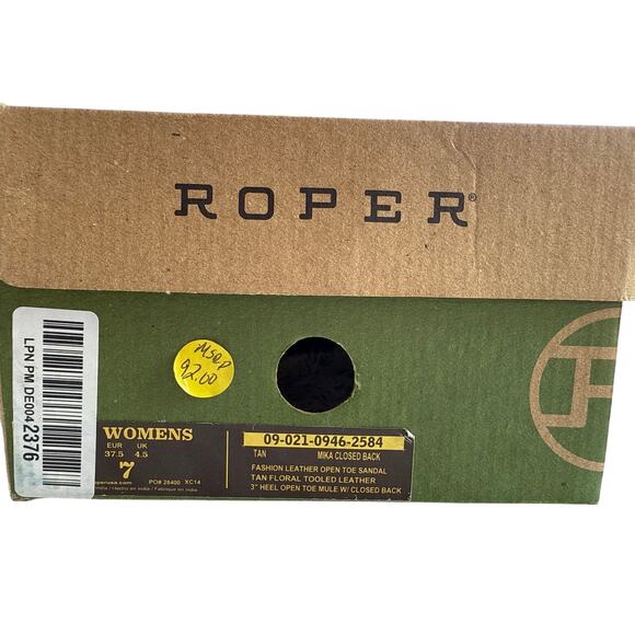 Roper Mika Mules Womens 7 Floral Tooled Leather Closed Back Buckle Peep Toe - Picture 12 of 12